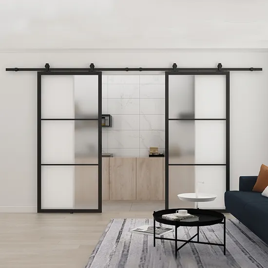 Puerta corrediza de vidrio de impacto deslizante doble de vidrio con recubrimiento en polvo negro