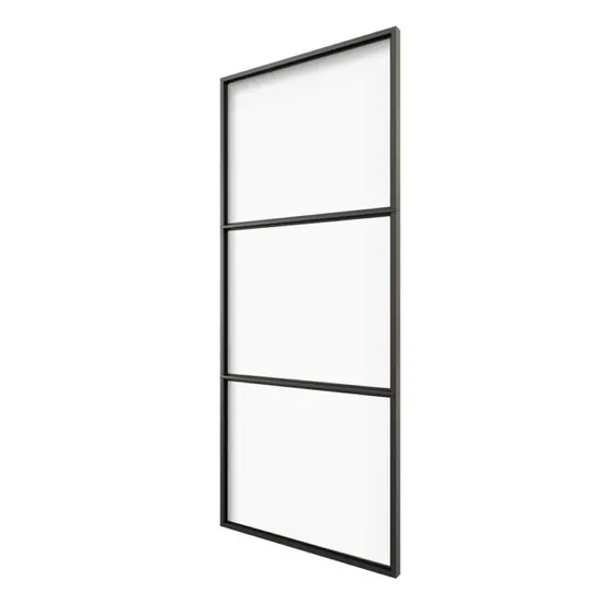 Puertas de granero de vidrio de acero corredizas interiores negras esmeriladas de 3 paneles