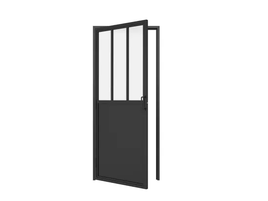 Puerta batiente de vidrio templado con marco de acero con manija o cerradura para baño