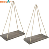 Estante marrón cuerda pared madera flotante 4 ganchos soportes de estante colgante rústico