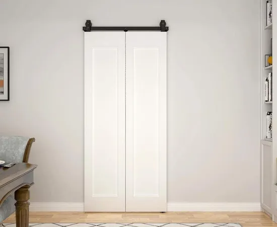 Kit de rodillos para puerta de granero plegable, de 4 puertas, de montaje superior, color negro, de alta resistencia