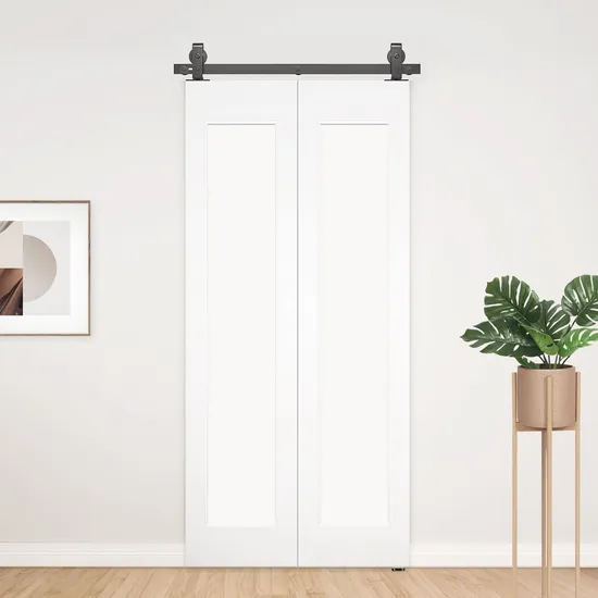 Kit de herrajes para puerta de granero plegable con riel negro y montaje superior