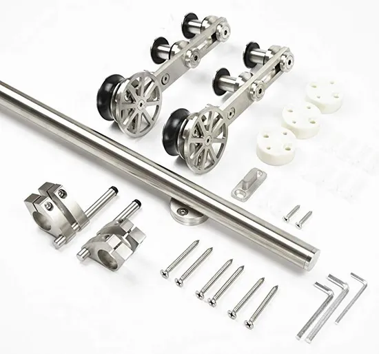 Herrajes industriales para puertas corredizas de granero de acero inoxidable cepillado de 5 pies: elegantes y duraderos para puertas de madera