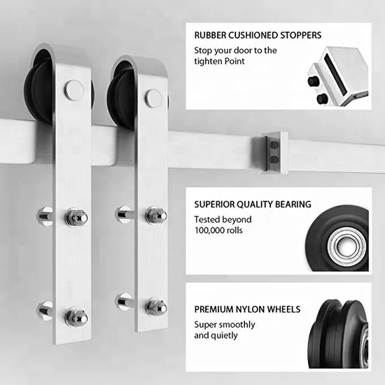 Kit de herrajes para puerta corrediza de granero de acero inoxidable 304 de primera calidad | Puerta de madera y acabado cromado | Solución interior de servicio pesado