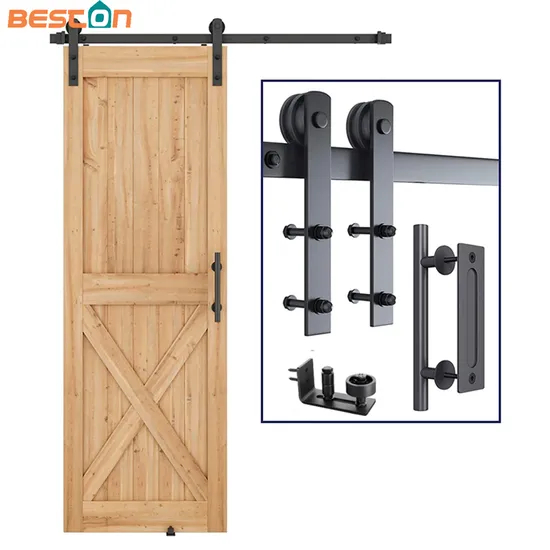Moderno juego de manijas para puerta de granero empotradas y tiradores de alta resistencia, color negro, suave y silencioso, de 12 pulgadas | Herrajes premium para puertas interiores