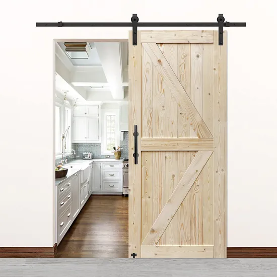 Kit de herrajes para puerta corrediza de granero premium de 5 pies | Guía de piso y colgadores de ruedas industriales para puertas de 80 pulgadas