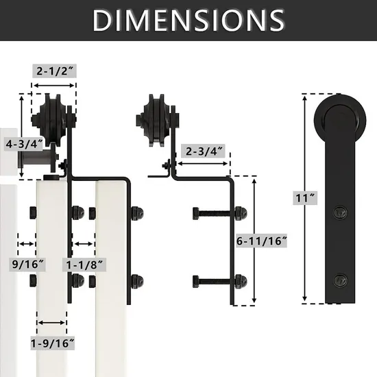 Kit de herrajes para puerta de granero de derivación de baño contemporáneo con ruedas colgantes para puertas dobles