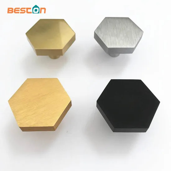 Tiradores de manija de cajón de perilla de gabinete hexagonal de latón macizo