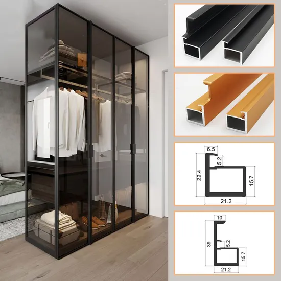 Puerta batiente de vidrio con marco de aluminio para vestidor