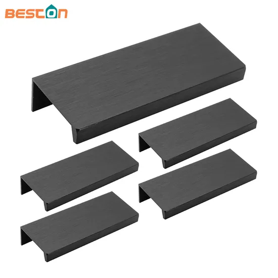 Herrajes para muebles modernos, tiradores ocultos en negro mate para gabinete con borde de dedo para cocina