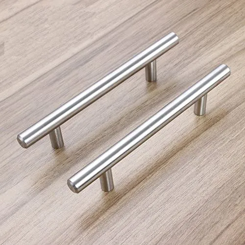 Tirador en forma de T para puerta de cajón dorado, latón y acero inoxidable