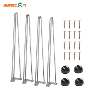Patas de horquilla de acero inoxidable cepillado de alta resistencia (juego de 4) - Moderno de mediados de siglo para mesas de café y comedor con orificios preperforados y protectores de piso