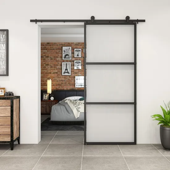 Puerta de vidrio corrediza interior, puerta de cocina de baño con marco de acero de vidrio corredizo