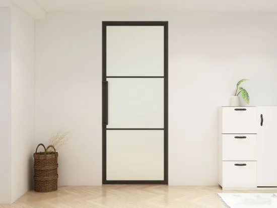 Puerta abatible de vidrio con marco de acero sin marco y bisagras Puerta pivotante