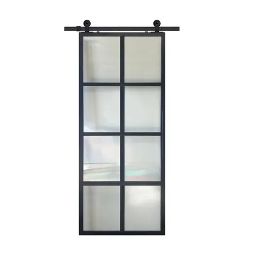 Puerta moderna con marco de acero, puerta corrediza de vidrio de seguridad templado de 3/8' de espesor pesado