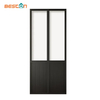 Puerta corrediza de granero con acabado de metal negro y vidrio esmerilado con kit de herrajes