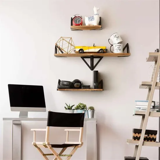 Soportes para estantes flotantes, soportes para estantes de almacenamiento de pared de madera rústica montados en la pared