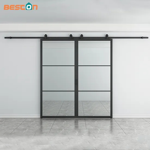 Puerta corrediza de vidrio de impacto deslizante doble de vidrio con recubrimiento en polvo negro
