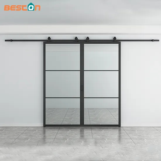Puerta corrediza de vidrio de impacto deslizante doble de vidrio con recubrimiento en polvo negro