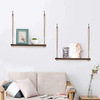 Estante marrón cuerda pared madera flotante 4 ganchos soportes de estante colgante rústico