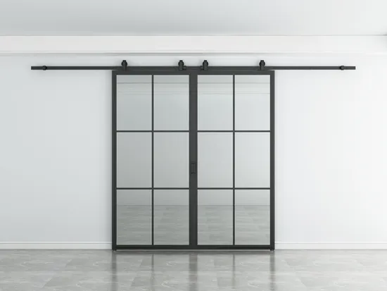 Puerta francesa corrediza con marco de puerta de granero de doble vidrio