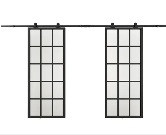Puertas de granero de vidrio transparente con marco de acero doble y herrajes
