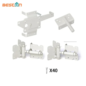 Kit de pestillo y bisagra para puerta de granja con cierre automático, ajustable, resistente y con recubrimiento en polvo blanco, para cercas de madera y vinilo/PVC