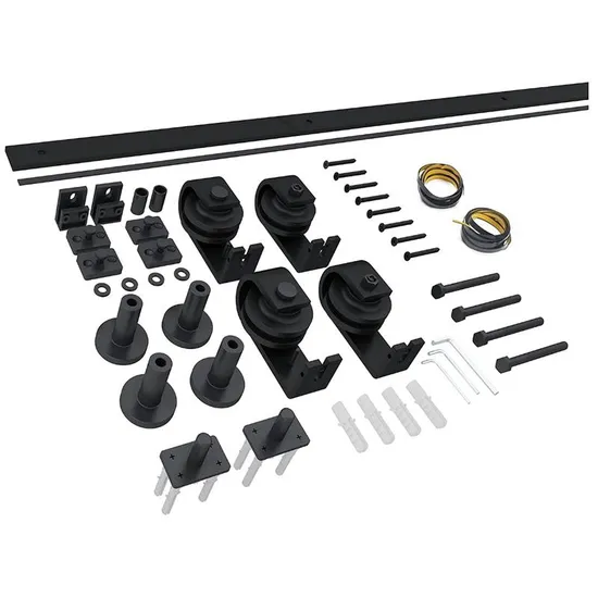 Riel para puerta de granero corrediza plegable – Montaje superior negro para 4 puertas, acero resistente, uso interior/exterior