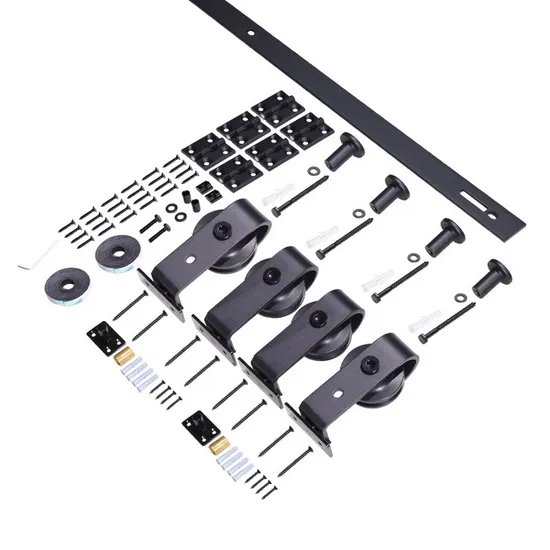 Kit de puerta de granero corrediza plegable de 6.6 pies para 4 puertas: acero resistente, rodillos silenciosos, fácil instalación