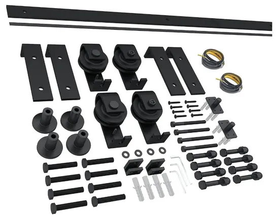 Kit de puerta de granero plegable con rodillo negro montado estilo granero