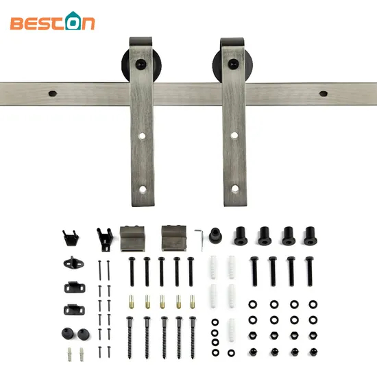 Kit de herrajes para puerta de granero con riel de conexión en forma de J de 2 piezas de acero al carbono con níquel satinado de 6.6 pies - Solución moderna para puerta corredera interior