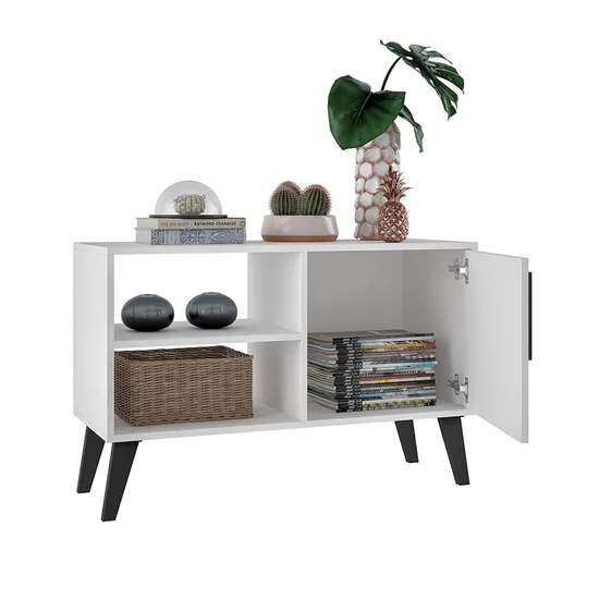 Gabinete de almacenamiento con panel de madera de diseño moderno, soporte para TV con 3 estantes