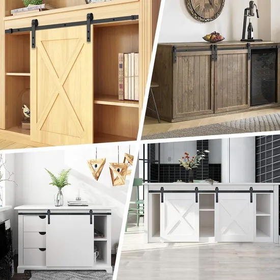Kit de herrajes para puerta doble corredera Mini Barn para armario, caja y armario