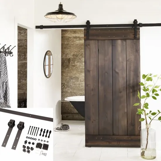 Kit de herrajes para puerta de granero corrediza de madera interior en forma de J tradicional Country Classic de 6.6 pies | Fabricantes personalizados