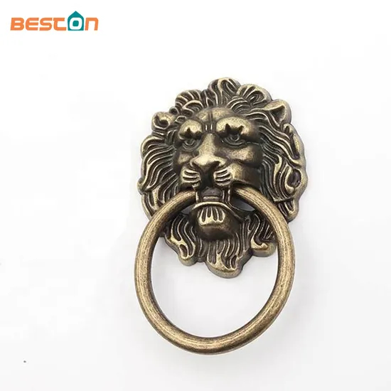 Tirador de perilla de anillo para cajón con forma de diseño de cabeza de león de color antiguo