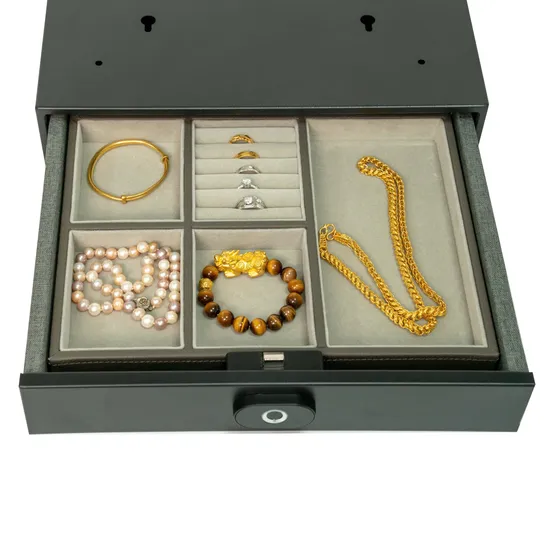 Caja fuerte para cajón de joyería con cerradura de huella dactilar, cajas fuertes ocultas para cajón de finanzas de hotel
