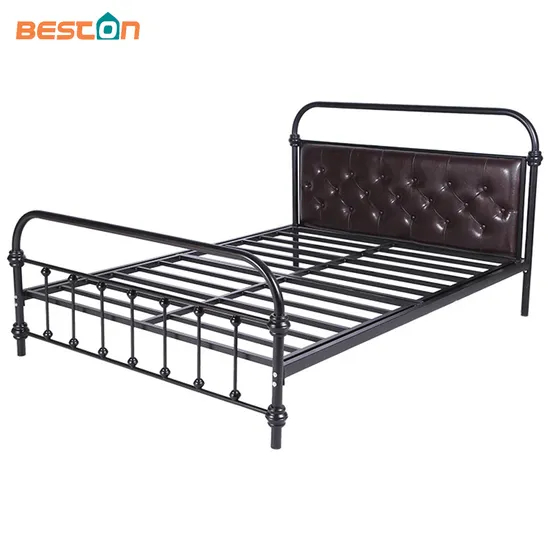 Cabecero de cuero con forma de diamante, marco de cama con plataforma de hierro resistente