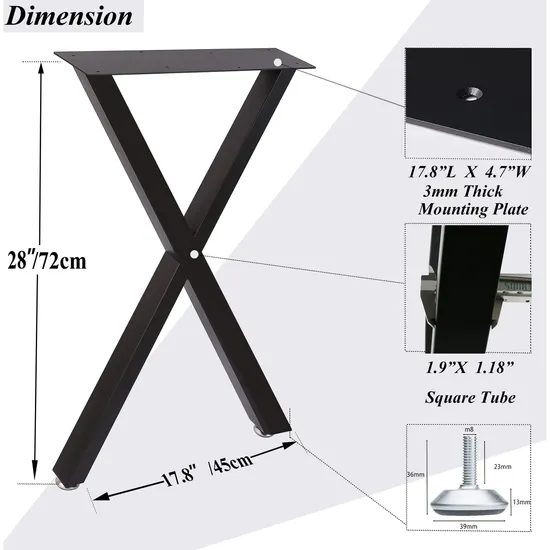 Patas de muebles de metal en forma de X Fabricante de acero Patas de mesa modernas