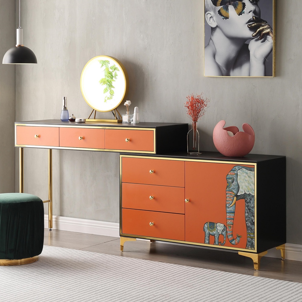 Gabinete lateral naranja moderno de lujo ligero italiano - Almacenamiento con estantes para sala de estar y porche