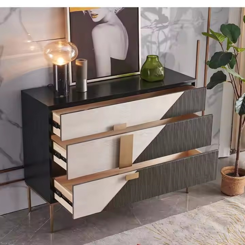 Aparador moderno y sencillo de madera maciza, almacenamiento de comedor multifuncional con 3 cajones