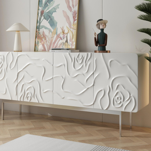 Gabinete para cubiertos blanco personalizado de fábrica: diseño elegante con puertas talladas, estantes ajustables y amplio espacio de almacenamiento