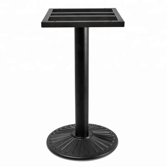 Mesa de restaurante con recubrimiento de polvo de color negro de hierro fundido con base plana grande