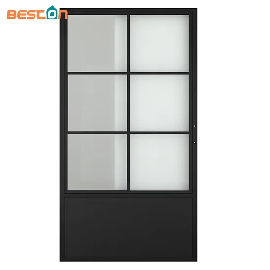 Puerta de granero de cristal corrediza con marco de metal negro de estilo francés moderno para uso doméstico