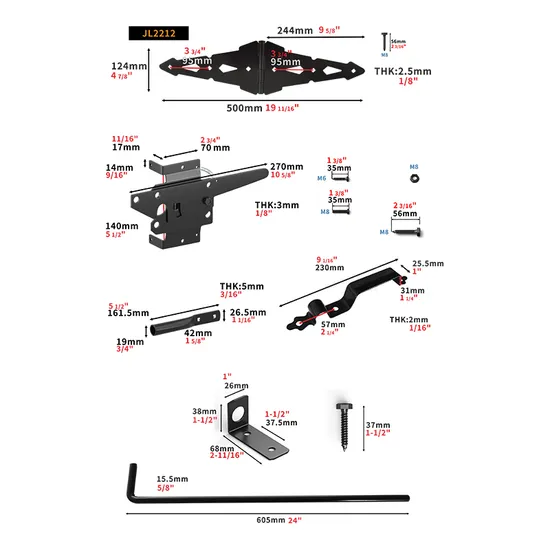 Kit de herrajes para puertas y cercas de madera de acero negro de alta resistencia OEM - Recubrimiento en polvo personalizado