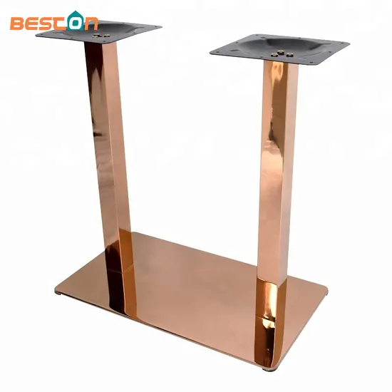 Base de mesa con patas de muebles de metal construido en oro rosa con base rectangular