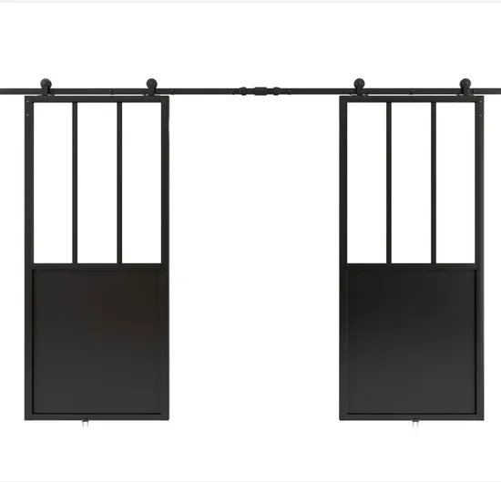 Puertas de vidrio con marco metálico de doble patada Helder 210X100 mm con herrajes para puertas de granero