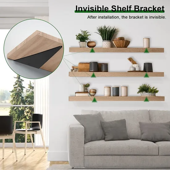 Soportes triangulares negros para estantes, herrajes para estante flotante, soporte decorativo oculto para estante