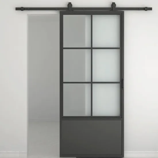 Puertas de granero de vidrio corredizas con marco de aluminio de acero negro de estilo rústico
