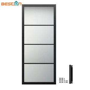 Puerta de Vidrio con Marco de Acero Negro Estilo Loft de 4 Lites con Apertura Corrediza