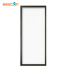 Puerta interior de una pieza con marco de acero negro para apartamento con inserto de vidrio transparente